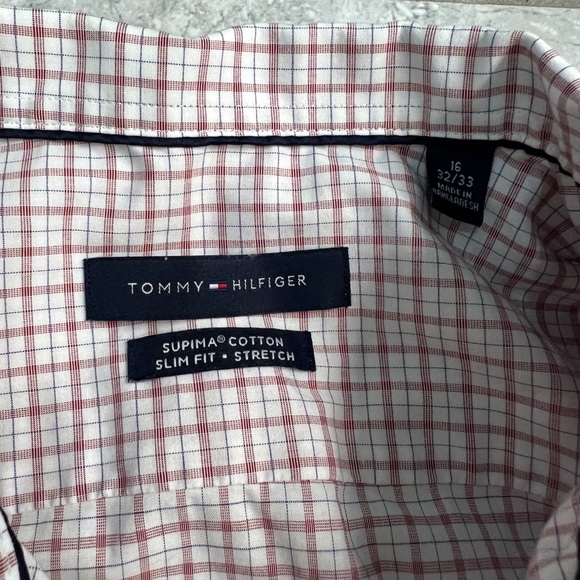 Tommy Hilfiger Red Plaid Collared Long Sleeve Button Down Shirt Size 16.5 - Picture 7 of 7